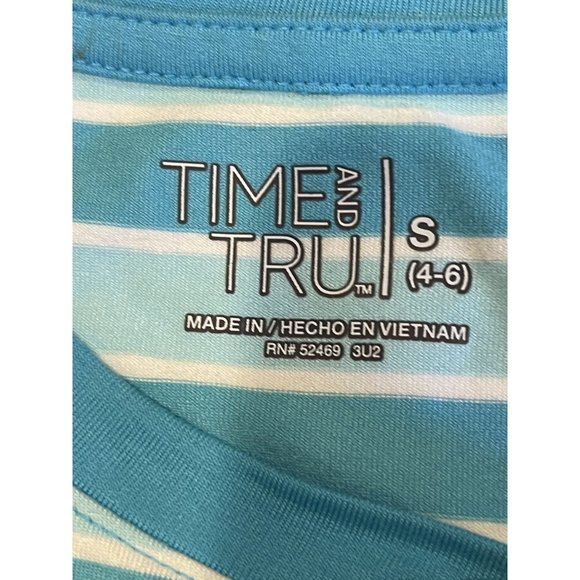 Time and Tru Women Striped Mini Dress Round Neck W/Pockets Aqua Spring Sz Small - Picture 9 of 11